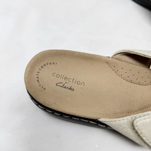 [Clarks] Cream Tan Leather Laurieann Judi Floral Comfort Sandals Hook & Loop 9 - Picture 11 of 12